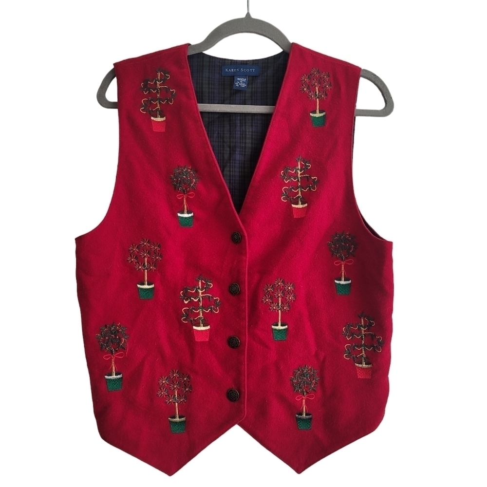 VTG‎ Karen Scott Christmas Scrub Embroidered Red Vest